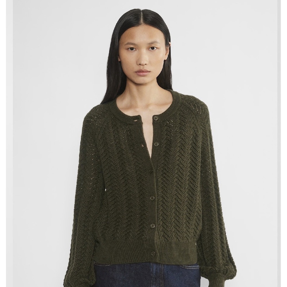 Aritzia Wilfred London Cardigan 100% Merino Wool - Dark Olive Green - Size M